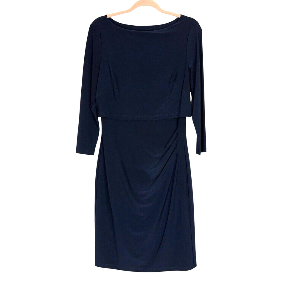 Lauren Ralph Lauren 3/4 Sleeve Sheath Modest Dress Navy Blue Women's Size 10